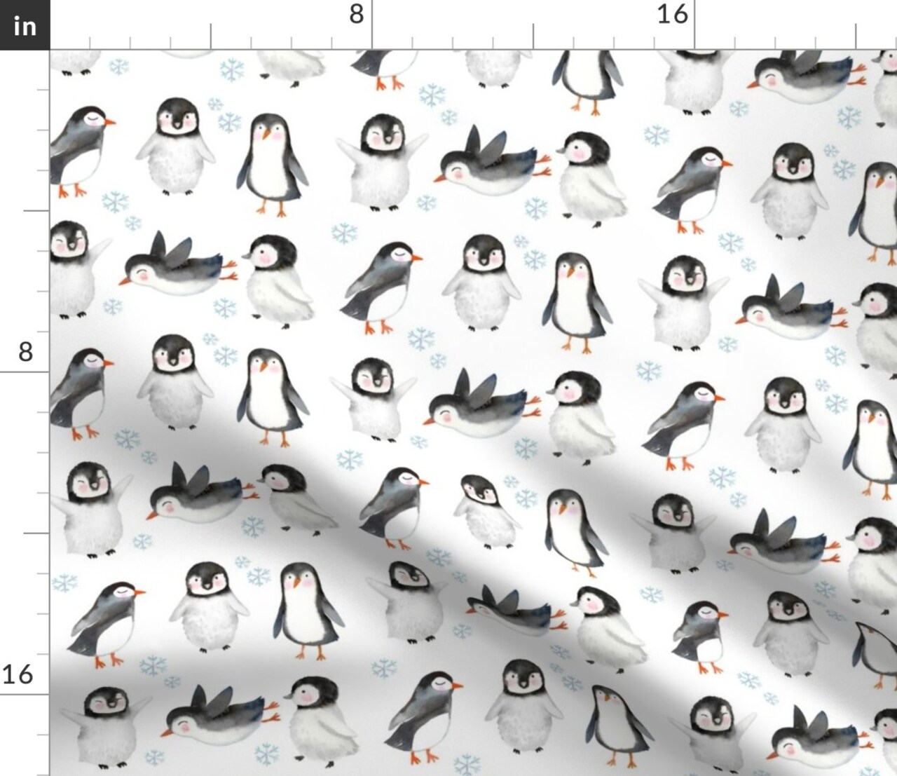Winter Penguins White Penguin Snow Animal Holiday Christmas Watercolor Holidays Black Bird Birds Custom Printed Fabric by Spoonflower Various Fabrics by the Yard or Fat Quarter